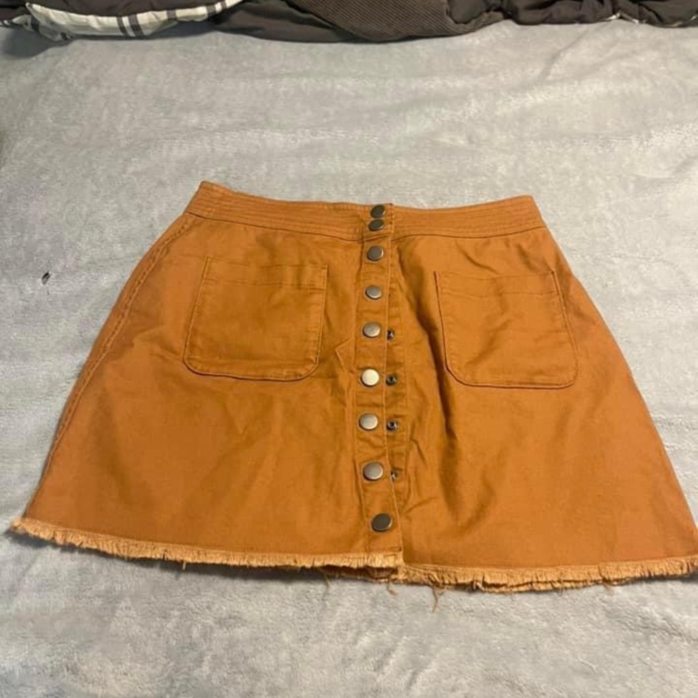 Brown Button-Front Skirt